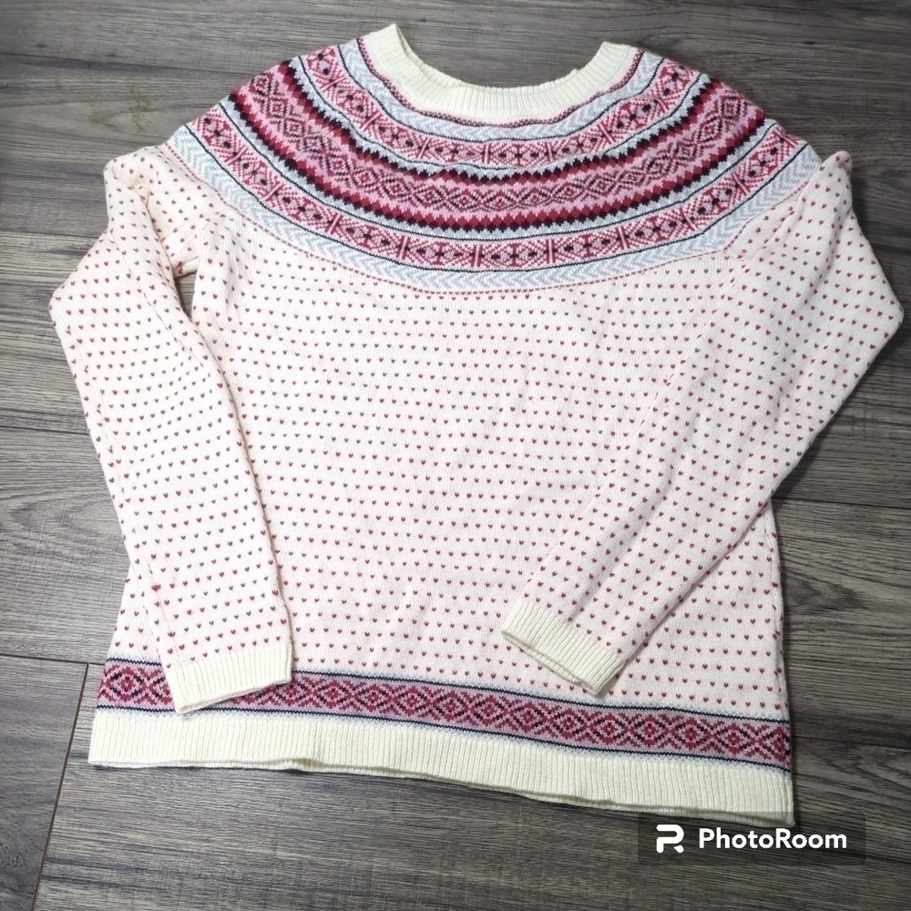 Talbots Nordic Fair Isle Crewneck Sweater Lambs Wool Blend Size‎ Small Petite